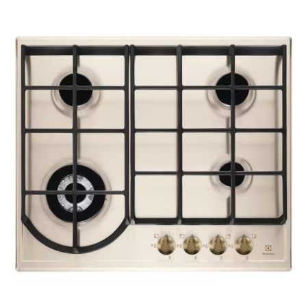 Plite pe gaz - Plită incorporabilă Electrolux EGH6343RON Rococo, Gaz, 4 Arzătoare, 9 kW, Aprindere Electrică, Grătare Fontă, Siguranță Gaz, 60 cm, Crem.