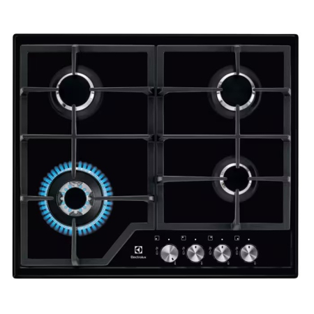 Plite pe gaz - Plită incorporabilă Electrolux EGS6436K, Gaz, 4 Arzătoare, WOK 4 kW, Speed Burner, Aprindere Electrică, Grătare Fontă, Siguranță Gaz, 60 cm, Negru.
