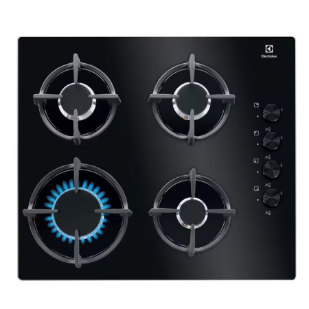 Plite pe gaz - Plită incorporabilă Electrolux KGG6407K, Gaz pe Sticlă, 4 Arzătoare Speed Burner, 7,95 kW, Aprindere Electrică, Grătare Fontă, Siguranță Gaz, 60 cm, Negru.