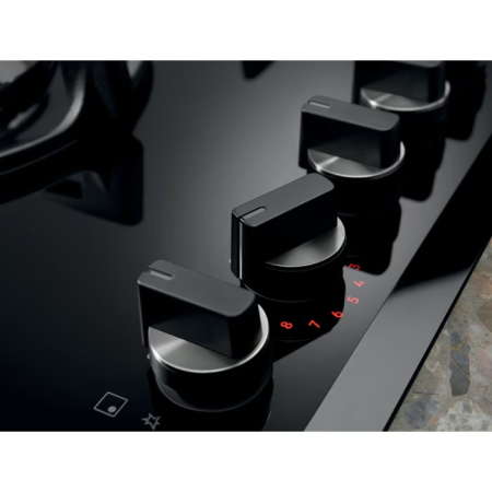 Plită incorporabilă Electrolux KGG953753K, Gaz pe Sticlă, 5 Arzătoare, WOK, FlameLight, StepPower, Hob2Hood, Grătare Fontă, 90 cm, Negru. [2]