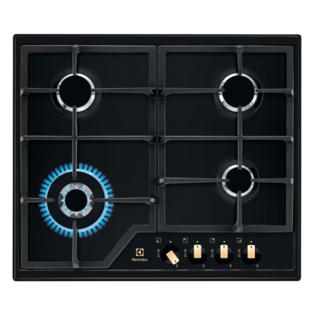 Plite pe gaz - Plită incorporabilă Electrolux KGS6436RK, Gaz, 4 Arzătoare, 8,8 kW, Aprindere Electrică, Grătare Fontă, Siguranță Gaz, 60 cm, Negru Mat.