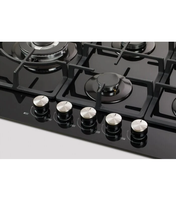 Plită incorporabilă LDK Granada WOK JZ5BK75, Gaz, 5 Arzătoare, WOK 3,3 kW, Aprindere Electrică, Grătare Fontă, Siguranță Flacără, 75 cm, Negru. [2]