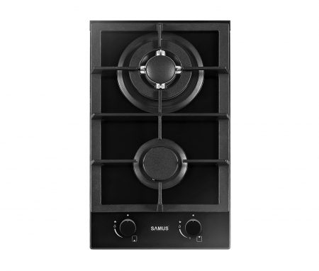 Aragazuri & Plite - Plita incorporabila pe gaz, 2 arzatoare, sticla neagra, gratare din fonta, aprindere electrica, Samus