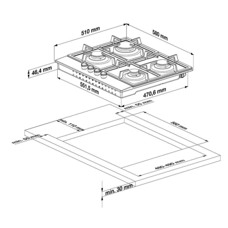 Plita incorporabila pe gaz, 4 arzatoare, 60 cm, aprindere electrica, gratare fonta, Inox, BEKO [1]