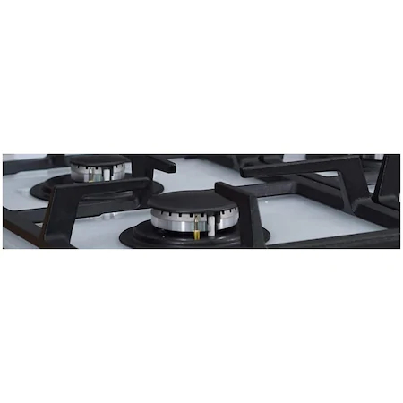 Plita incorporabila pe gaz, 4 arzatoare, aprindere electrica, gratare fonta, sticla alba, WOK, Alb, BEKO [1]