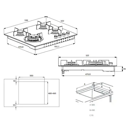 Plita incorporabila pe gaz, 4 arzatoare, aprindere electrica, gratare fonta, sticla alba, WOK, Alb, BEKO [3]