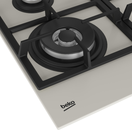 Plita incorporabila pe gaz, 4 arzatoare, aprindere electrica, gratare fonta, sticla, WOK, Gri, BEKO [2]