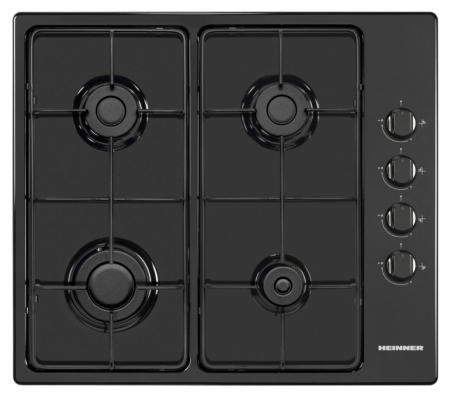 Aragazuri & Plite - Plita incorporabila pe gaz, 4 arzatoare, email, aprindere electrica, 58 x 51 cm, duze GPL, negru, HEINNER