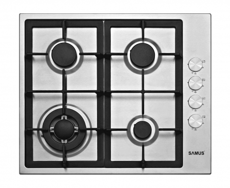 Aragazuri & Plite - Plita incorporabila pe gaz, 4 arzatoare, gratar fonta, aprindere electrica, arzator WOK, INOX, Samus