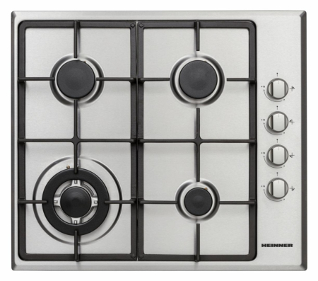 Aragazuri & Plite - Plita incorporabila pe gaz, 4 arzatoare, Inox, aprindere electrica, 58 x 51 cm, gratare fonta, HEINNER