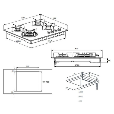 Plita incorporabila pe gaz, 4 arzatoare, WOK, 60 cm, aprindere electrica, gratare fonta, Inox, BEKO [1]