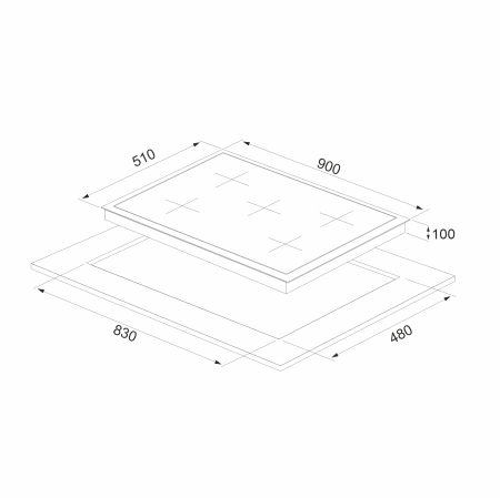 Plita incorporabila pe gaz, 5 arzatoare, sticla neagra, aprindere electrica, gratare fonta, kit GPL, Wok, Negru, PYRAMIS [1]