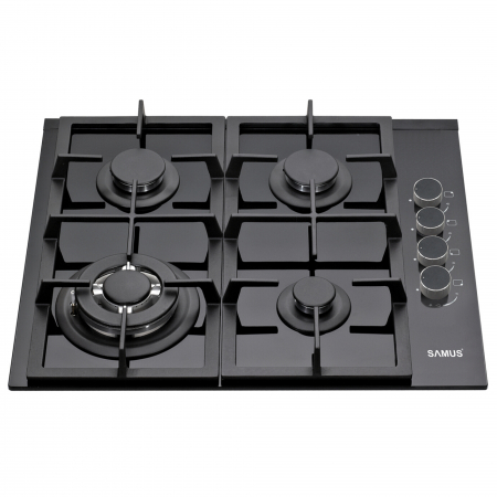 Plita incorporabila pe gaz, gratare din fonta, 4 arzatoare, sticla neagra, aprindere electrica, Samus [1]
