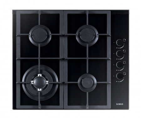 Aragazuri & Plite - Plita incorporabila pe gaz, gratare din fonta, 4 arzatoare, sticla neagra, aprindere electrica, Samus