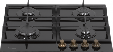 Plita incorporabila pe gaz, sticla, 4 arzatoare, aprindere electrica, gratare din fonta, negru, FRAM [2]