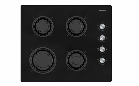 Plite pe gaz - Plita incorporabila pe gaz, sticla, 4 arzatoare, aprindere electrica, negru, Heinner