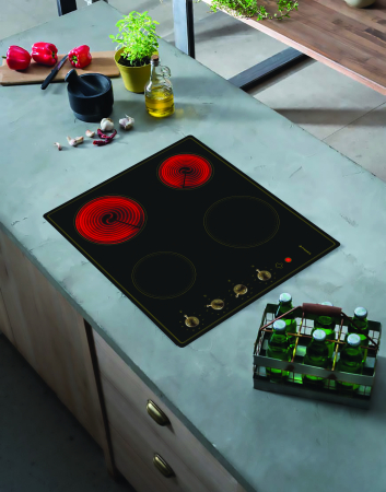 Plita incorporabila vitroceramica, 4 zone de gatit, 9 trepte, putere 6000 W, Retro Beige, Grecia, PYRAMIS [2]