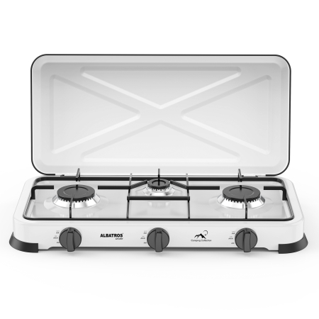 Casa & Gradina - Plita pe gaz GPL, 3 arzatoare, capac metalic, emailata, Alb, ALBATROS