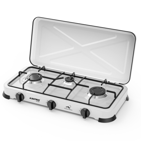 Plita pe gaz GPL, 3 arzatoare, capac metalic, emailata, Alb, ALBATROS [1]