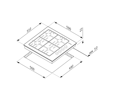 Plita rustica incorporabila, 4 arzatoare, aprindere electrica, gratare fonta, kit GPL, WOK coroana tripla, Negru, PYRAMIS [1]