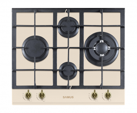 Aragazuri & Plite - Plita rustica incorporabila pe gaz, sticla bej, 4 arzatoare, aprindere electrica, gratare din fonta, Samus