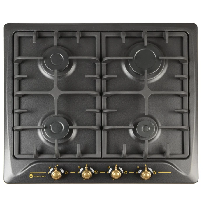 Plite pe gaz - Plita rustica pe gaz, incorporabila, 4 arzatoare, email, aprindere electrica, valva siguranta, Studio Casa PG660 Toscana Black
