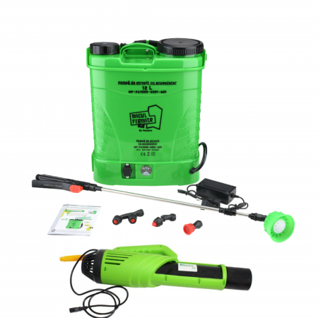 Pompe de stropit,vermorele - Pompa de stropit cu acumulator, 12L, 12V, 8Ah, 5.5 bar + atomizor electric, Micul Fermier