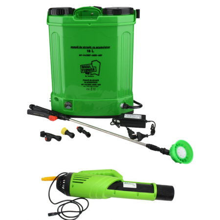 Pompe de stropit,vermorele - Pompa de stropit cu acumulator, 16L, 12V, 8Ah, 5.5 bar + atomizor electric, Micul Fermier