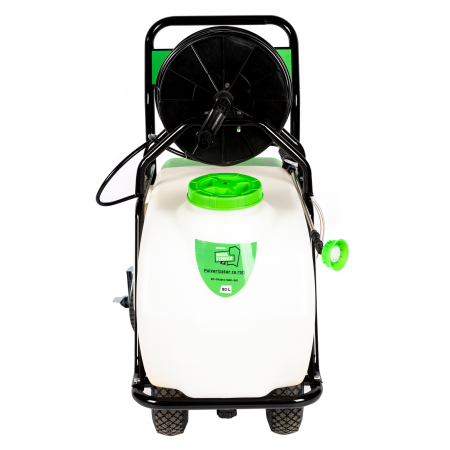 Pompa de stropit, pulverizator pe roti, bazin 90L, acumulator 12V, 7 bar, furtun 50m, regulator presiune, Micul Fermier [8]