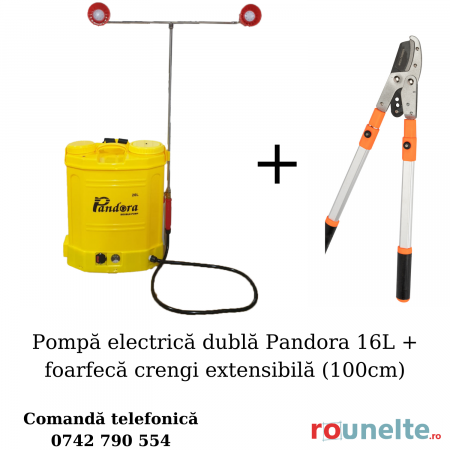 Pompa electrica 16L, Pandora, pompa dubla presiune,15 ah, 7.5 bar + foarfeca de gradina extensibila (100cm) [0]