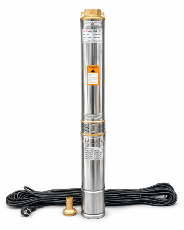 Pompe Adancime - Pompa submersibila, apa curata, 1500W, cablu 25m, 8 turbine, absorbtie 40m, 5 mc/h, 1" tol, dimensiune 100 mm, Inox, DRK