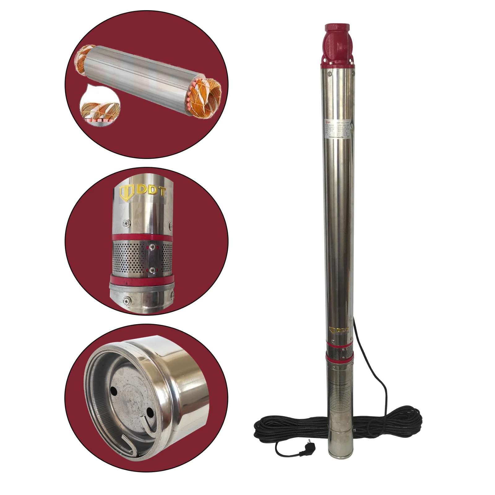 Pompe Adancime - Pompa submersibila de adancime, apa curata, 24 turbine, cupru, cablu 30m, 2000W, 12 m³/h, 1" tol, DDT 4QJD2-24