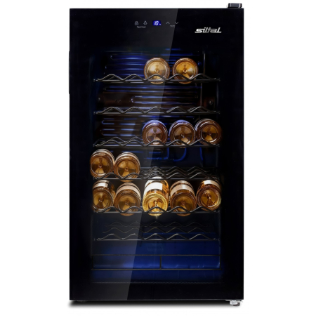 Racitoare vinuri - Racitor de vinuri, capacitate 34 sticle, volum 93 l, touch control, iluminare, temperatura ajustabila, 6 rafturi, Negru, SILTAL