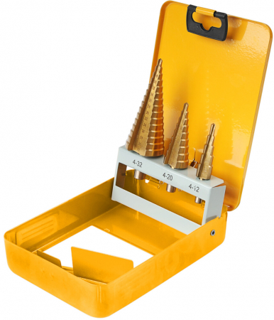 Freze si Carote - Set 3 piese freza metal elicoidal 4-32*2mm, placata cu tital, Tolsen 75878