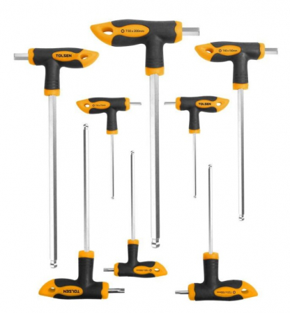 Chei fixe & reglabile - Set de 8 bucati de surubelnite hexagonale Torx cu maner T , Tolsen 20062