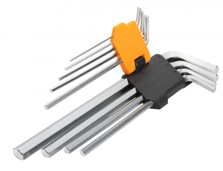 Chei fixe & reglabile - Set de 9 chei imbus hexagonale cu brat extra-lung Cr-V , Tolsen 20049