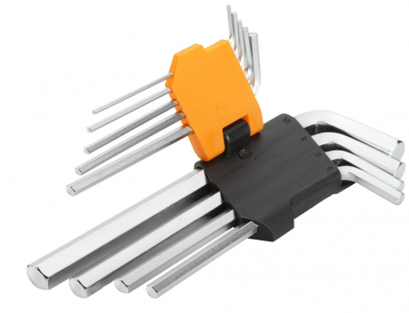 Chei fixe & reglabile - Set de 9 chei imbus hexagonale cu brat lung cr-v , Tolsen 20048