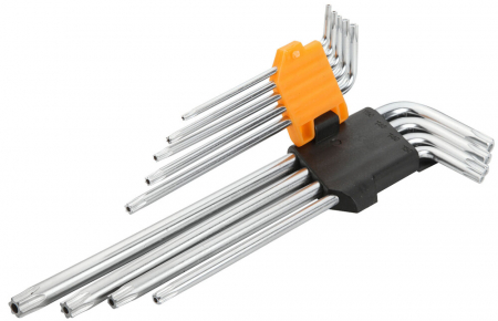 Chei fixe & reglabile - Set de 9 chei hexagonale torx cu brat extra-lung Cr-V T10-T50 ,Tolsen 20057