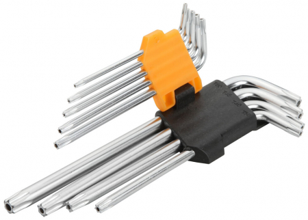 Chei fixe & reglabile - Set de 9 chei hexagonale torx cu brat lung Cr-V T10-T50 ,Tolsen 20056