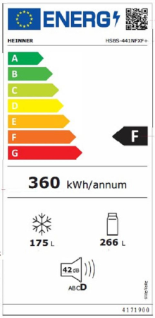 Side by Side HEINNER HSBS-441NFXF+, 441 L, Clasa F, Full No Frost, Display LED, Control Electronic, Super Congelare, Funcție Vacanță, H 178 cm, Aspect Inox. [5]