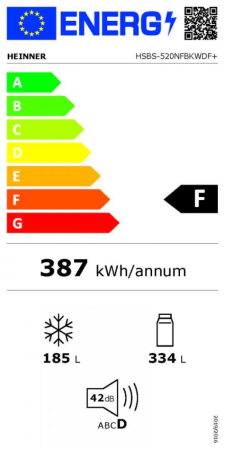 Side by Side HEINNER HSBS-520NFBKWDF+, 519 L, Clasa F, Full No Frost, Dozator Apă, Multi Air-Flow, Display LED Touch, Super Congelare, H 178,6 cm, Negru. [2]
