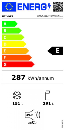 Side by Side HEINNER HSBS-H442NFGWHE++, 442 L, Clasa E, Full No Frost, Compresor Inverter, Display LED Touch, Smart, Super Răcire, Super Congelare, H 177 cm, Sticlă Albă. [6]