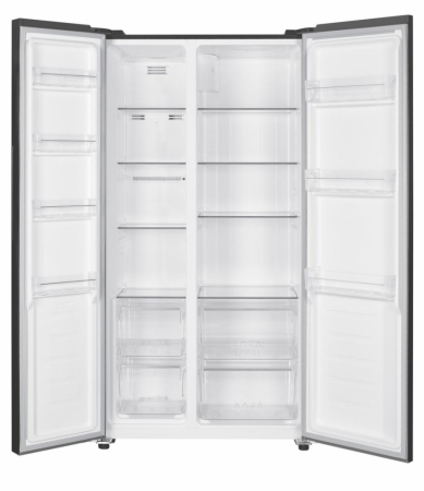 Side by Side HEINNER HSBS-H442NFGWHE++, 442 L, Clasa E, Full No Frost, Compresor Inverter, Display LED Touch, Smart, Super Răcire, Super Congelare, H 177 cm, Sticlă Albă. [1]