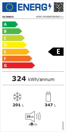 Side by Side HEINNER HSBS-M548NFINVBKE++, 548 L, Clasa E, No Frost, Compresor Inverter, Display LED Touch, Super Răcire, Super Congelare, H 176,5 cm, Negru. [2]