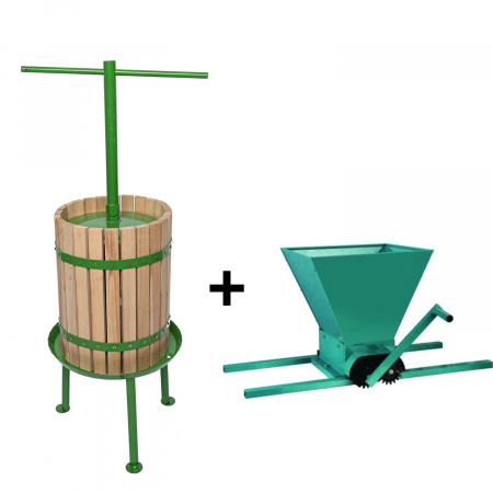 Zdrobitoare Struguri & Fructe & Legume - Teasc 32L, fag, + zdrobitor de struguri, 20L, valturi poliamida, otel, Micul Fermier