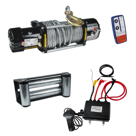 Scule si Unelte - Troliu electric, 12 V, remorcare 5443 kg, 4.5 KW, cablu 29 m (9.5mm), telecomanda, RAIDER
