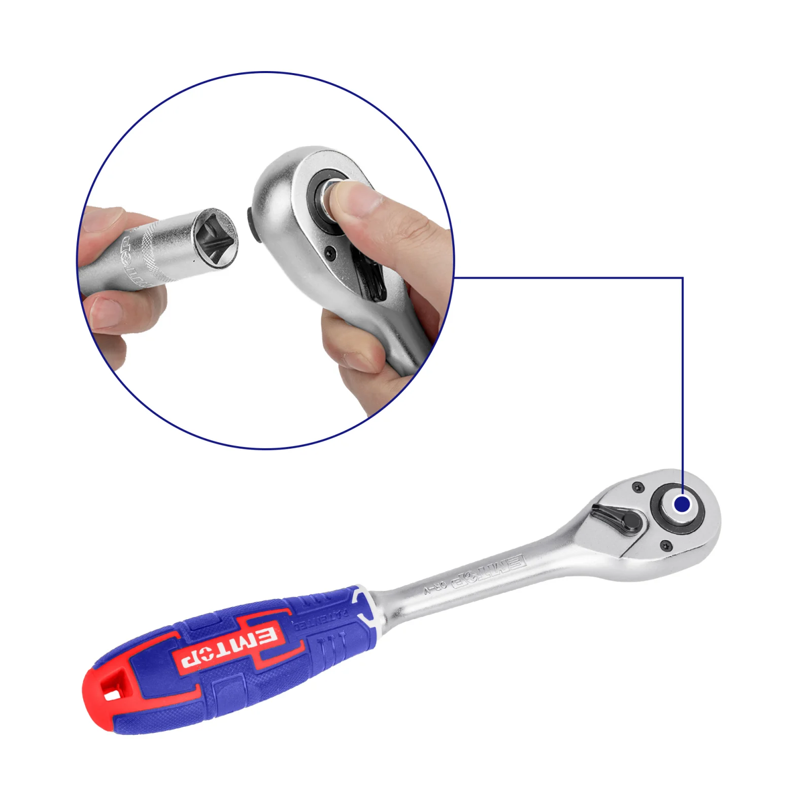 Trusa de chei tubulare, cu clichet, 1/2"+1/4", 51 piese, Chrome Vanadium, cutie transport, EMTOP [2]