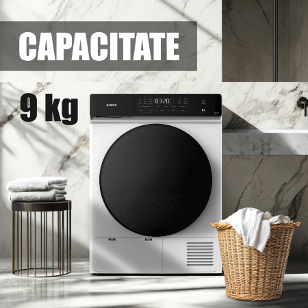 Uscator de rufe, capacitate 9 kg, pompa de caldura, 15 programe, afisaj electronic, SAMUS [11]