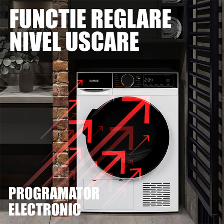Uscator de rufe cu pompa de caldura, capacitate 8 kg, 15 programe, afisaj digital, rotire dublu sens, SAMUS [13]