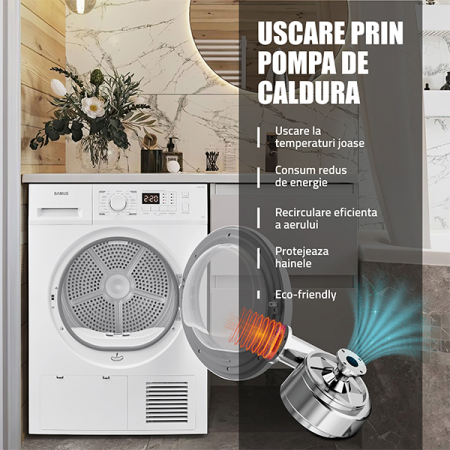 Uscator de rufe cu pompa de caldura, capacitate 9 kg, 16 programe, programator electronic, SAMUS [7]